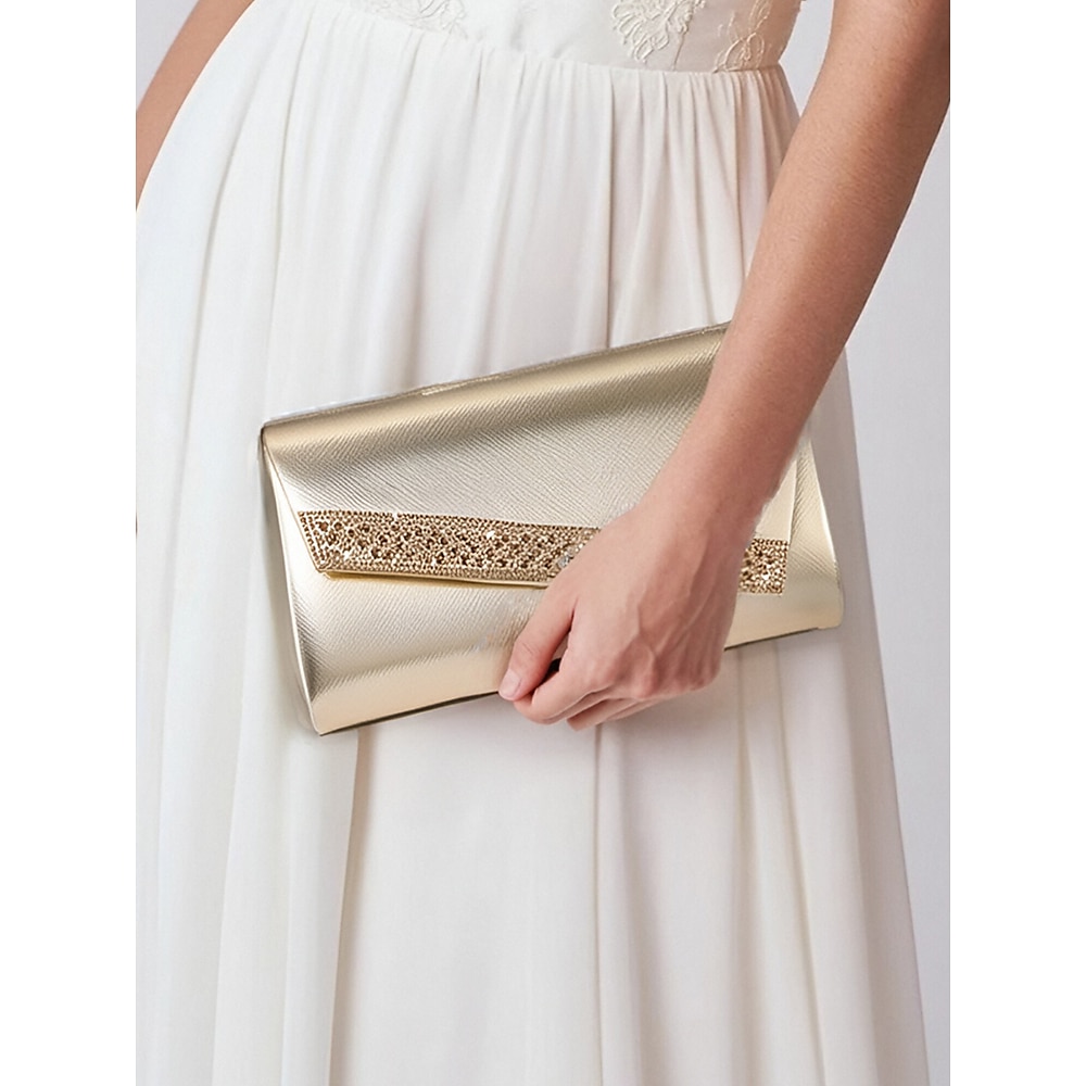 elegante goldene Satin-Clutch für den Abend mit Strass-Details - stilvolle Damenhandtasche für Hochzeiten, Partys und formelle Anlässe Silber Gold Lightinthebox