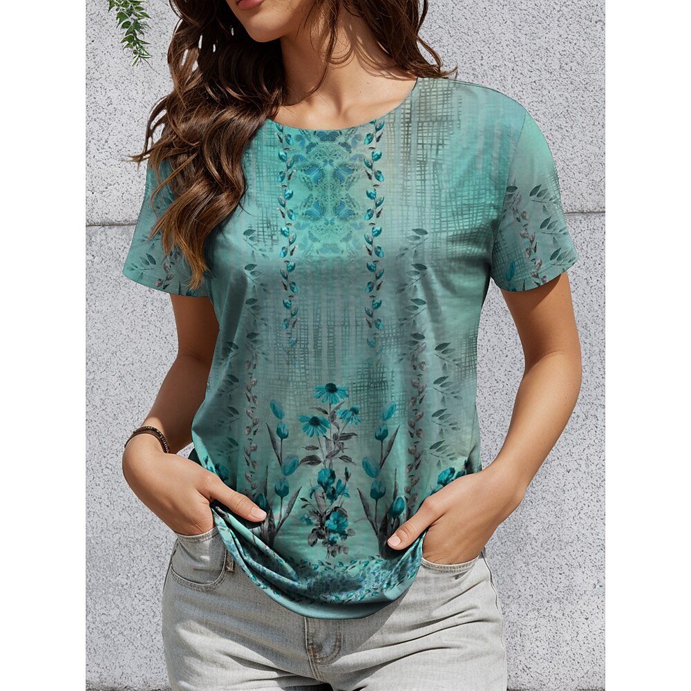 Damen T Shirt Brautkleider schlicht Blumen Graphic Normale Oberteile Kurzarm Rundhalsausschnitt Bedruckt Regular Fit Täglich Hellgrün Sommer Lightinthebox