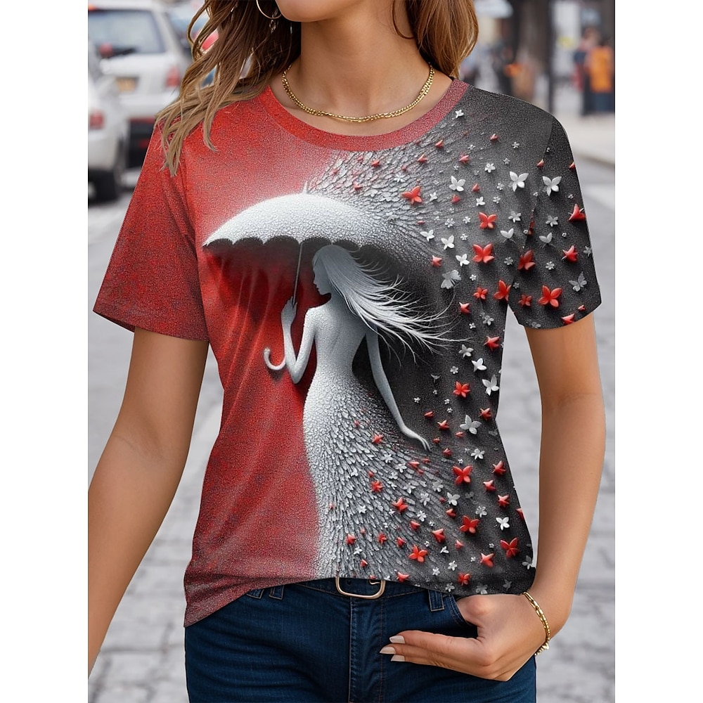 Damen T Shirt Brautkleider schlicht Graphic Normale Oberteile Kurzarm Rundhalsausschnitt Bedruckt Regular Fit Täglich Grau Sommer Lightinthebox