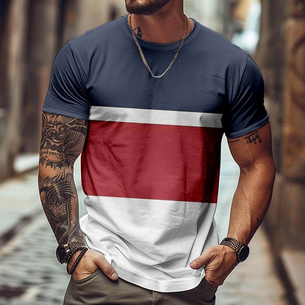 Herren Linie T Shirt Kurzarm T-Shirt 3D-Druck Rundhalsausschnitt Hemd Täglich Brautkleider schlicht Strasse Täglich Rote Grün Sommer Frühling Bekleidung S M L XL XXL XXXL Lightinthebox