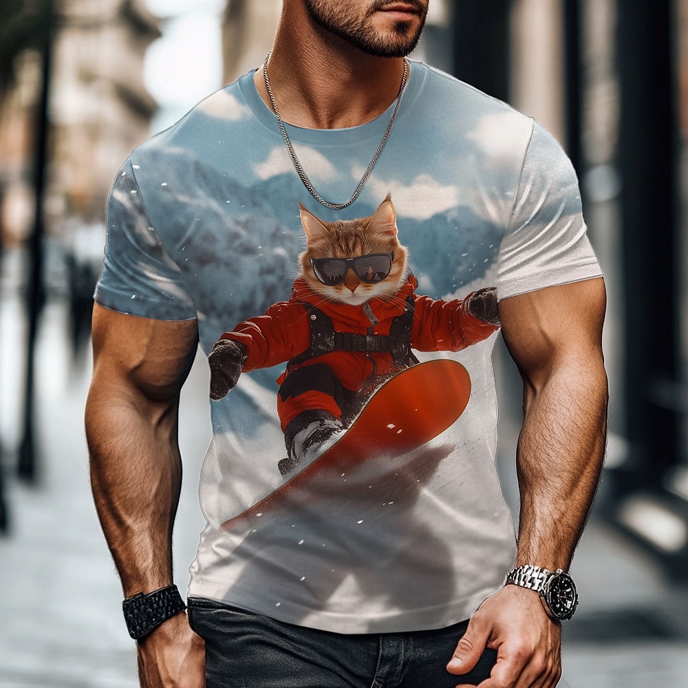 Herren Tier Lustig T Shirt Kurzarm T-Shirt 3D-Druck Rundhalsausschnitt Hemd Übertrieben Designer Party Festtage Weiß Sommer Frühling Bekleidung S M L XL XXL XXXL Lightinthebox