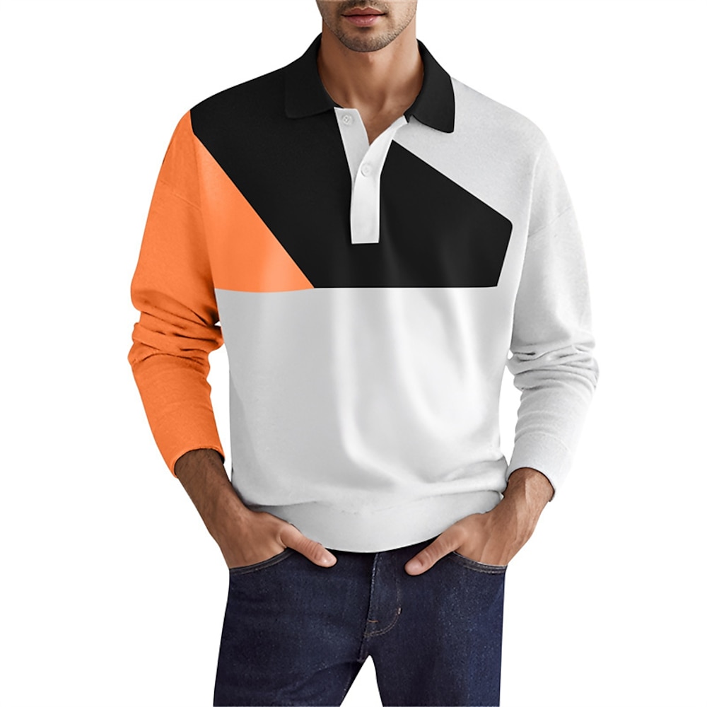 Herren Golfhemd Golf Poloshirts Arbeit Casual Kargen Langarm Basic Modern Farbblock Patchwork Knopf Frühling Herbst Regular Fit Schwarz Weiß Gelb Rot Orange Golfhemd Lightinthebox