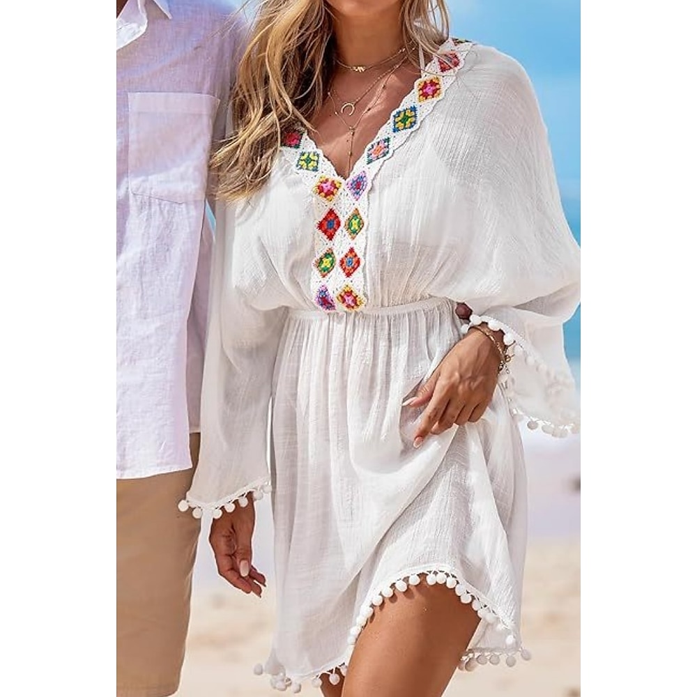 Damen Badeanzug Zudecken Schwimm-Kleid Bademode Patchwork Knopf Randbereich Urlaub Strandbekleidung Feste Farbe V Ausschnitt Langarm Badeanzüge Lightinthebox