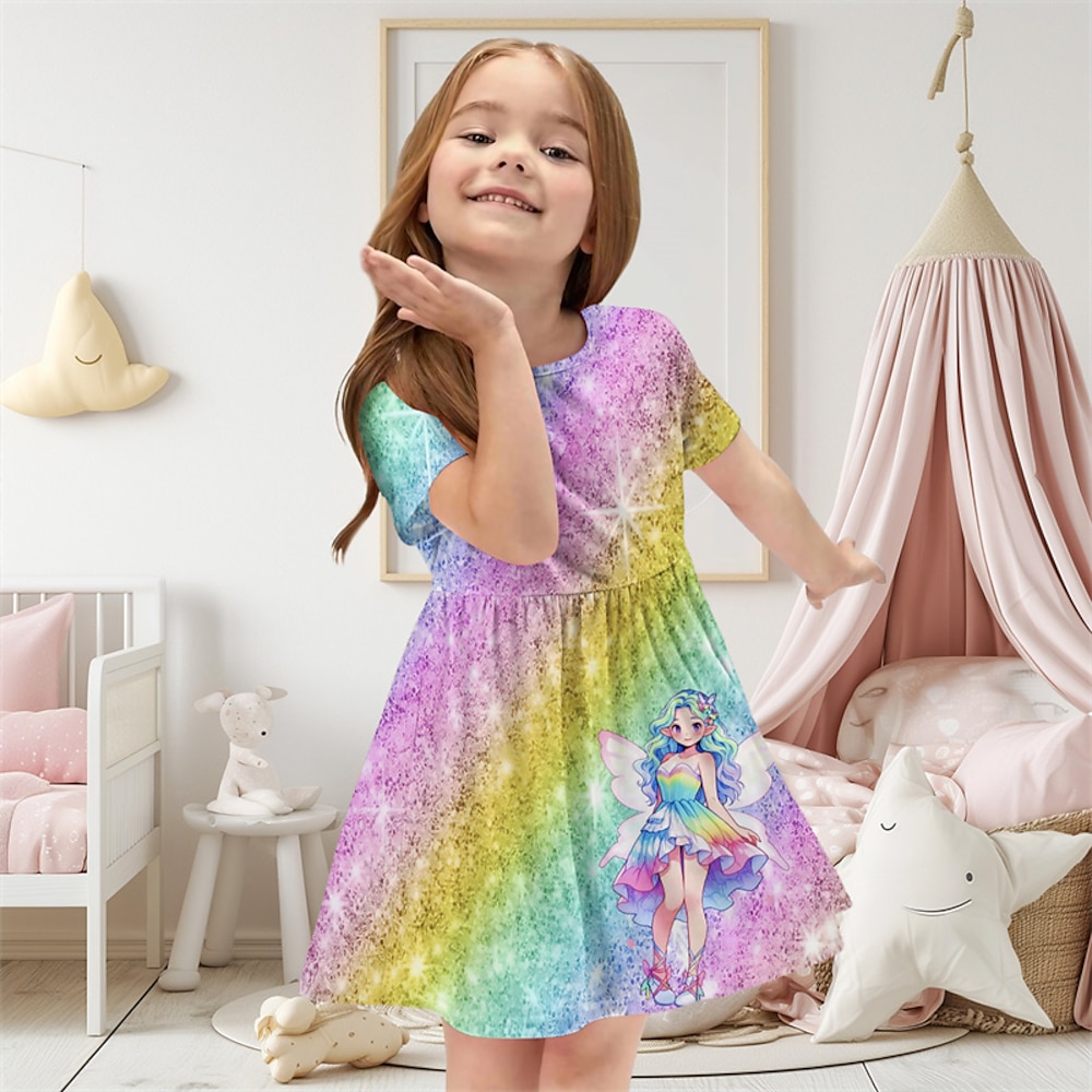 Mädchen' 3D Graphic Karikatur Kleid Kurzarm Sommer Frühling Urlaub Täglich Festtage Prinzessin Schön Süß kinderkleidung 4-12 Jahre Casual kleid A Linie Kleid Knielang Regular Fit Lightinthebox