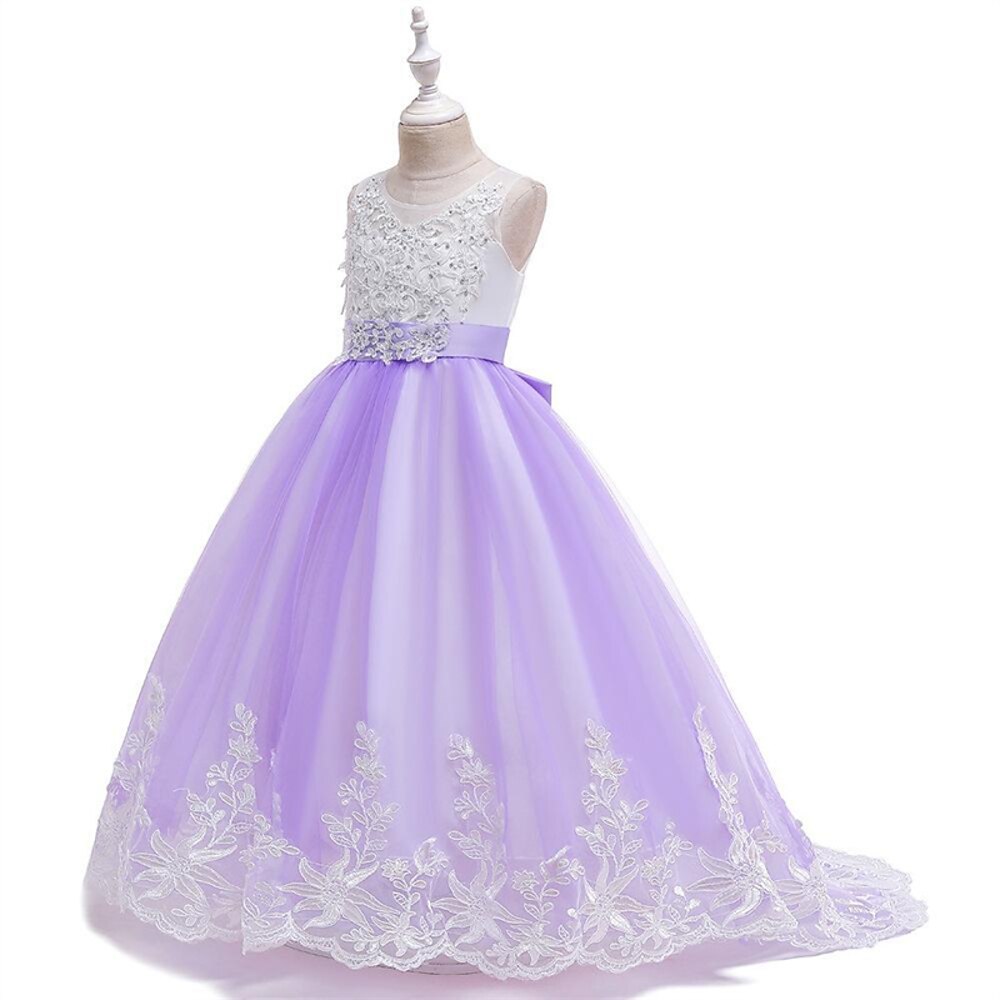 Blumenmädchenkleid Kinder Mädchen Prinzessinenkleid Leistung Hochzeit Party Elegant Schön Spitze Gitter Feste Farbe Ärmellos Rundhalsausschnitt Weiß Champagner 4 Jahre Lightinthebox