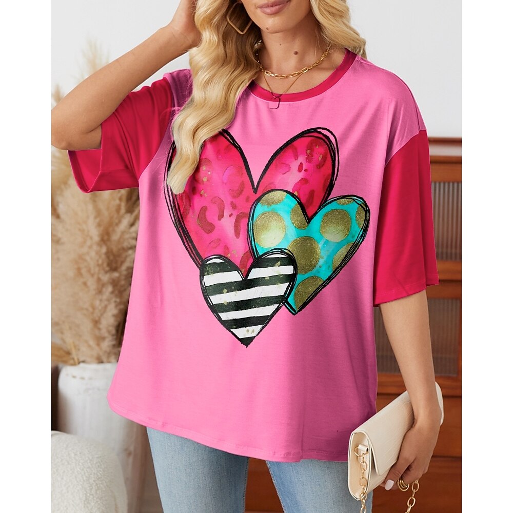 Damen T Shirt Brautkleider schlicht Herz Lange Oberteile Langarm Rundhalsausschnitt Bedruckt Regular Fit Täglich Schwarz Rosa Blau Frühling Herbst Lightinthebox