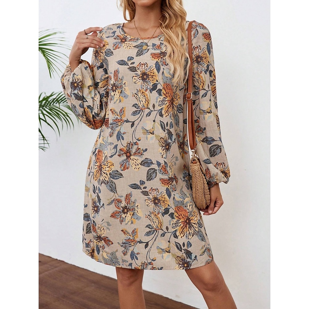 Damen Casual kleid Sweatkleid Stilvoll Brautkleider schlicht Blumen Minikleid Langarm Rundhalsausschnitt Bedruckt Regular Fit Urlaub Täglich Grün Aprikose Frühling Herbst Lightinthebox