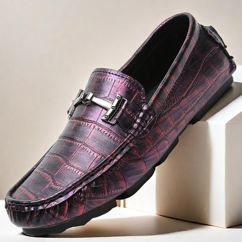 Lilafarbene Loafer aus Kunstleder mit Krokodilmuster für Herren - Schlupfschuhe mit Metallschnallendetail, luxuriöser Stil für formelle Anlässe und die Freizeit Lightinthebox