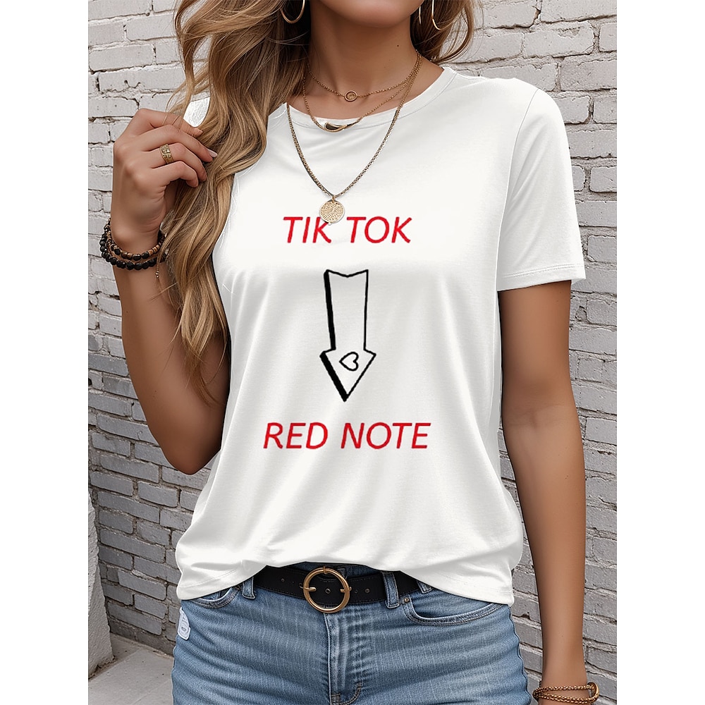 Damen T Shirt Baumwoll-Shirt Brautkleider schlicht Buchstabe Normale Oberteile Kurzarm Rundhalsausschnitt Bedruckt Regular Fit Täglich Weiß Sommer Lightinthebox