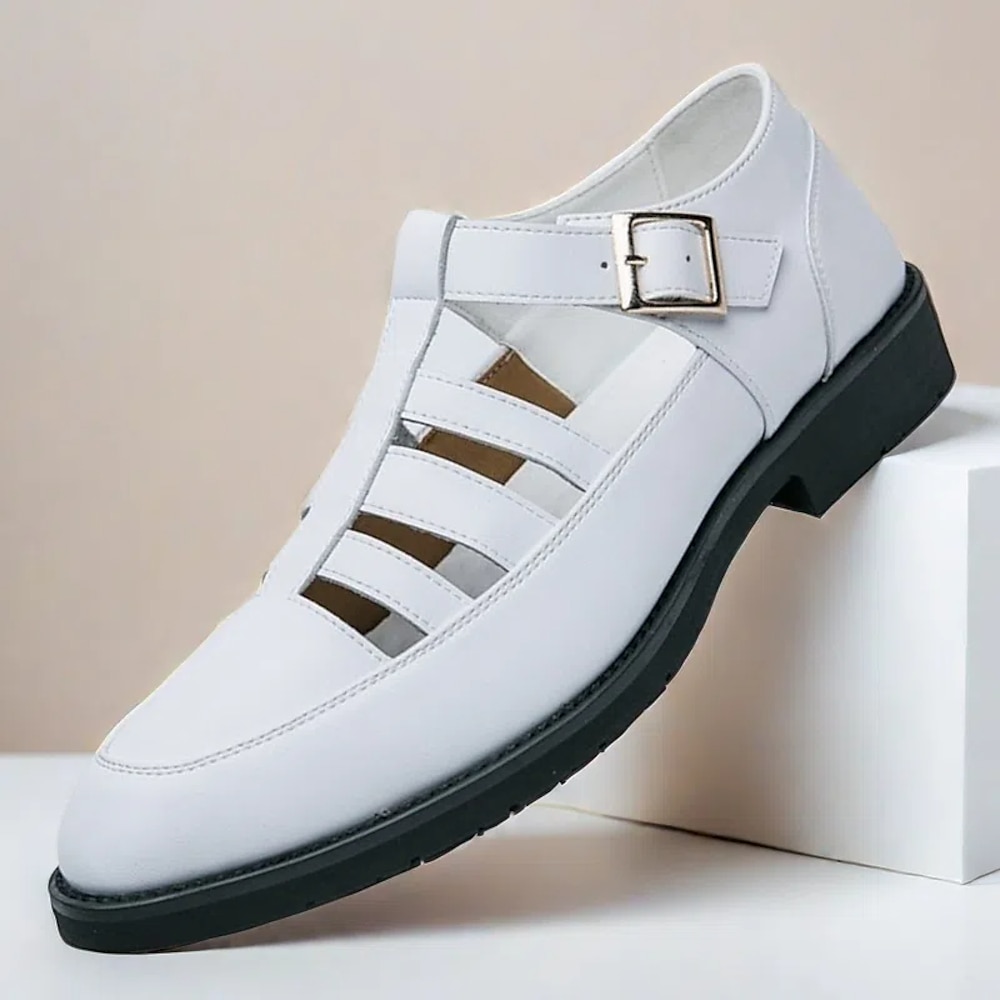 Weiße Sandalen aus Kunstleder mit Cut-out und Schnallenriemen für Herren - atmungsaktive formelle Schuhe im Retro-Stil für Sommerhochzeiten und legere Anlässe Lightinthebox