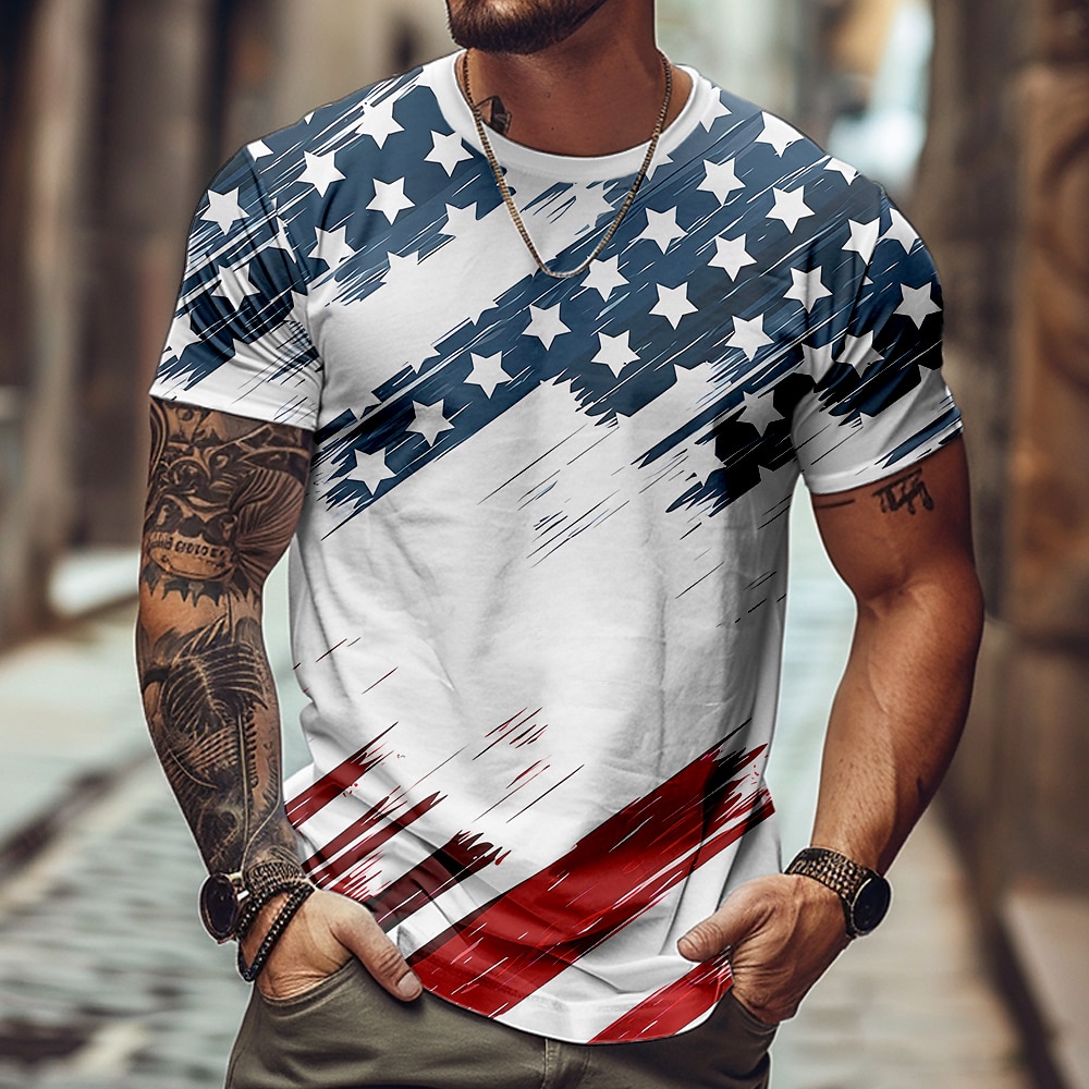 Herren Amerikanische US-Flagge T Shirt Kurzarm T-Shirt 3D-Druck Rundhalsausschnitt Hemd Täglich Militär Strasse Täglich Weiß Sommer Frühling Bekleidung S M L XL XXL XXXL Lightinthebox