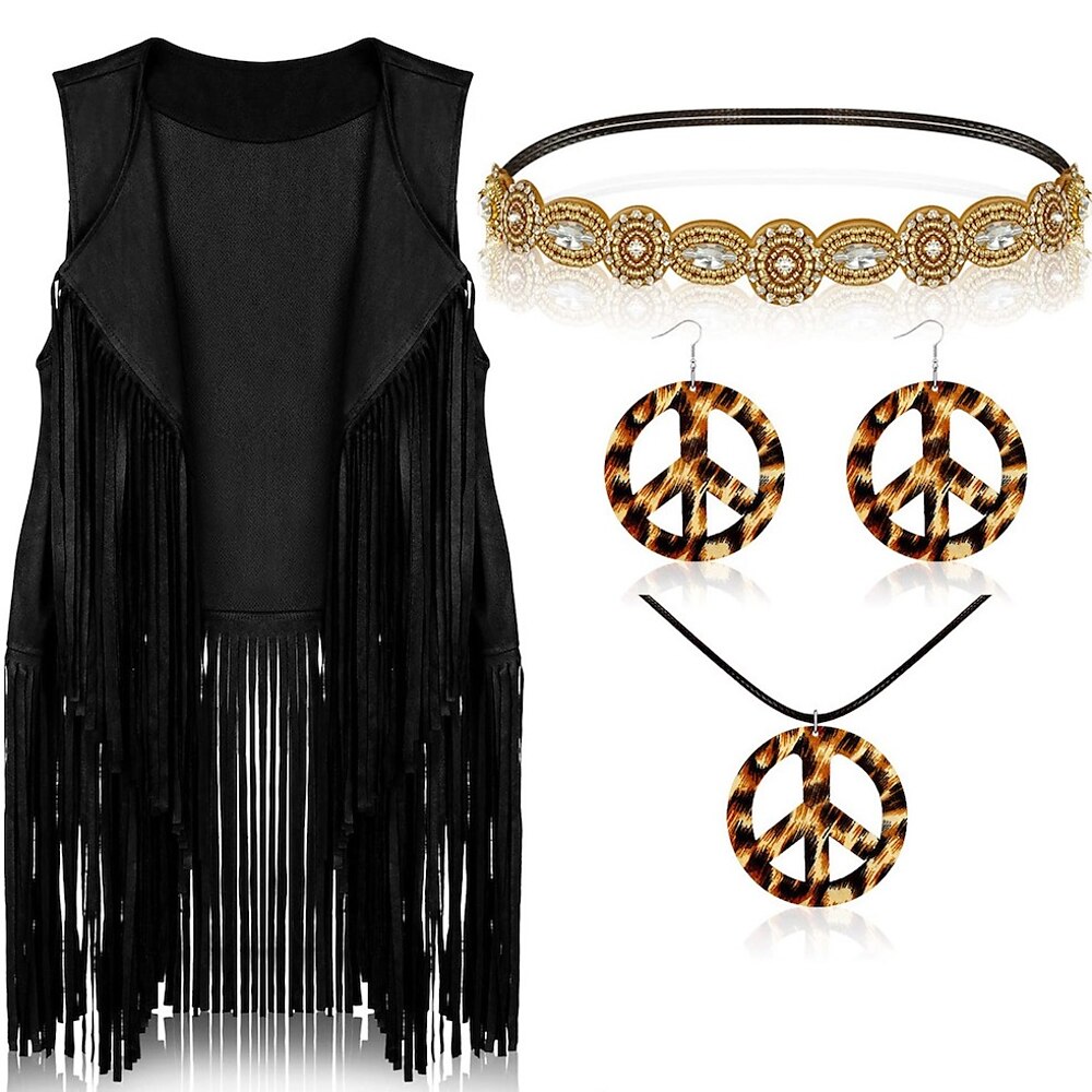 Hippie Retro Vintage 1960er 1970er Cosplay Kostüm Austattungen Zubehörset Wildlederweste Damen Kostüm Jahrgang Cosplay Party / Abend Maskerade Weste Karneval Schlager Outfit Lightinthebox