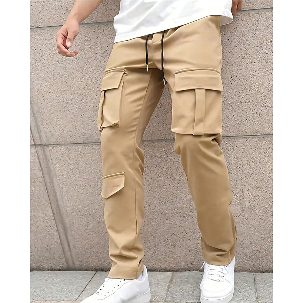 Herren Cargohose Cargohosen Hose Hosen Knopf Kordelzug Elastische Taille Glatt tragbar Outdoor Täglich Campen und Wandern Modisch Klassisch Schwarz Armeegrün Lightinthebox