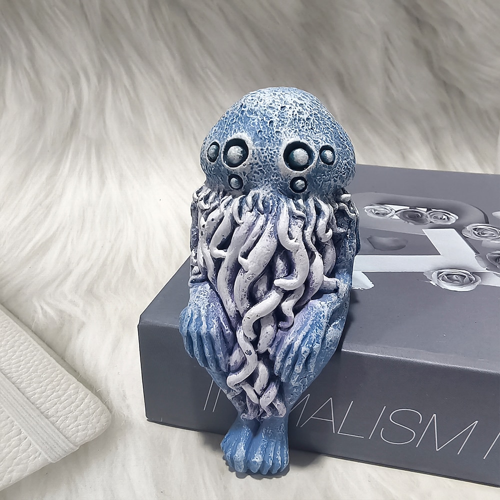 Oktopus-Figur aus Kunstharz, blauer sitzender Oktopus als Deko, realistische Tierstatue, Schreibtisch-Dekoration, Geschenk zum Thema Ozean, Kunstharz-Basteldekoration Lightinthebox