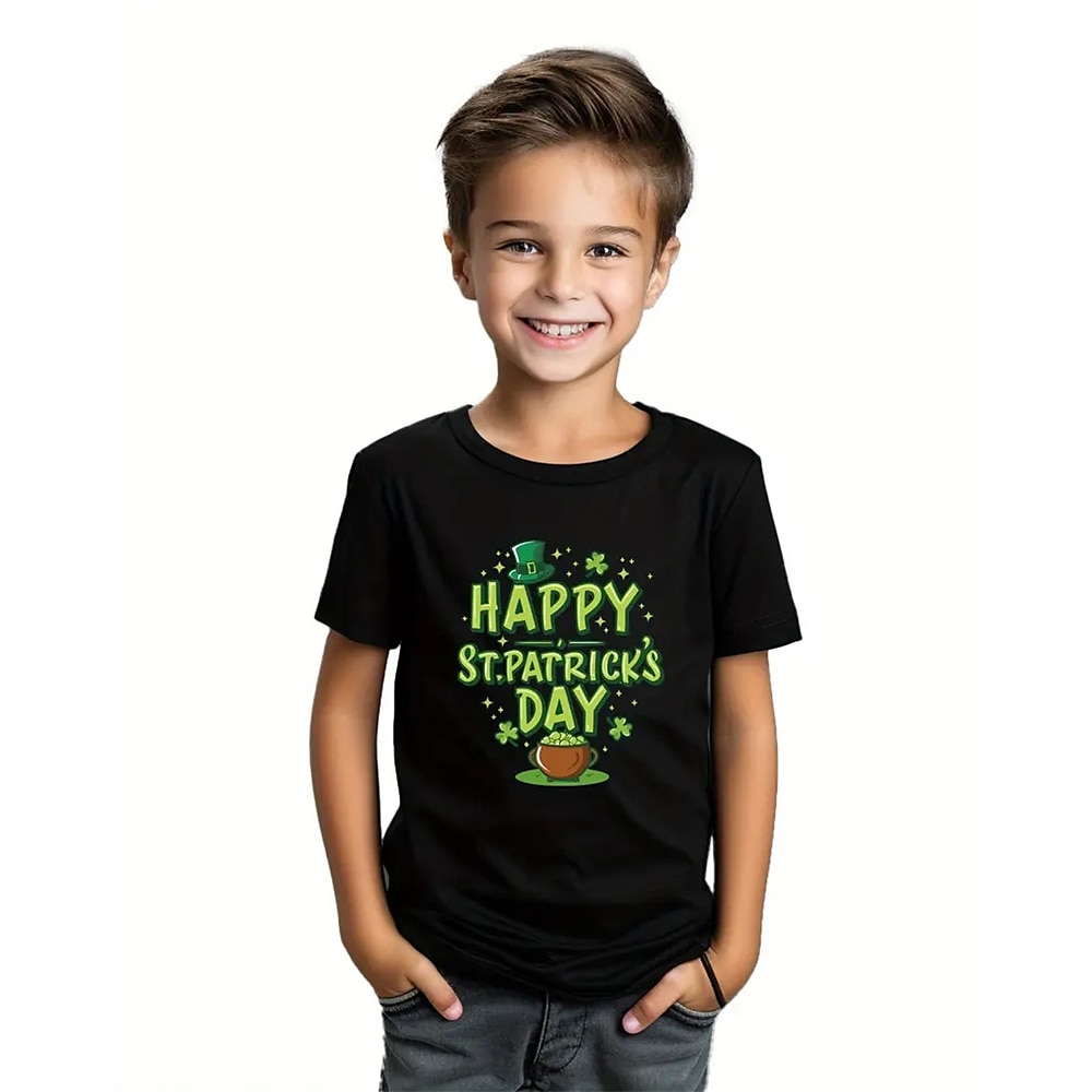 100% Baumwolle St. Patrick kinderkleidung Jungen Schwarz Rote Graphic Mit Buchstaben bedruckt T-Shirt Oberteile Rundhalsausschnitt Kurzarm Urlaub Casual Freizeitskleidung Modisch Sport Bedruckt Sommer Lightinthebox