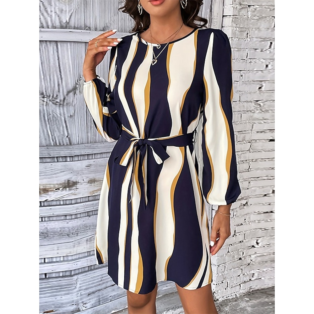 Damen Casual kleid A Linie Kleid Stilvoll Brautkleider schlicht Geometrisch Minikleid Ärmellos Rundhalsausschnitt Bedruckt Regular Fit Urlaub Täglich Marineblau Sommer Frühling Herbst Lightinthebox