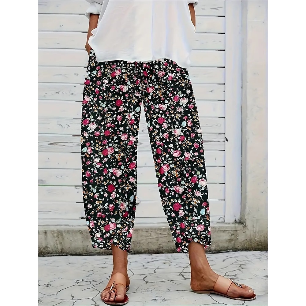 Damen Chinesisch Chino Haremshose Modisch Strassenmode Knöchellänge Hoher Taillenbund Graphic Tasche Elastischer Bund Bequem Weich Komfortabel Mikro-elastisch Outdoor Strasse Gelb Rosa Sommer Frühling Lightinthebox