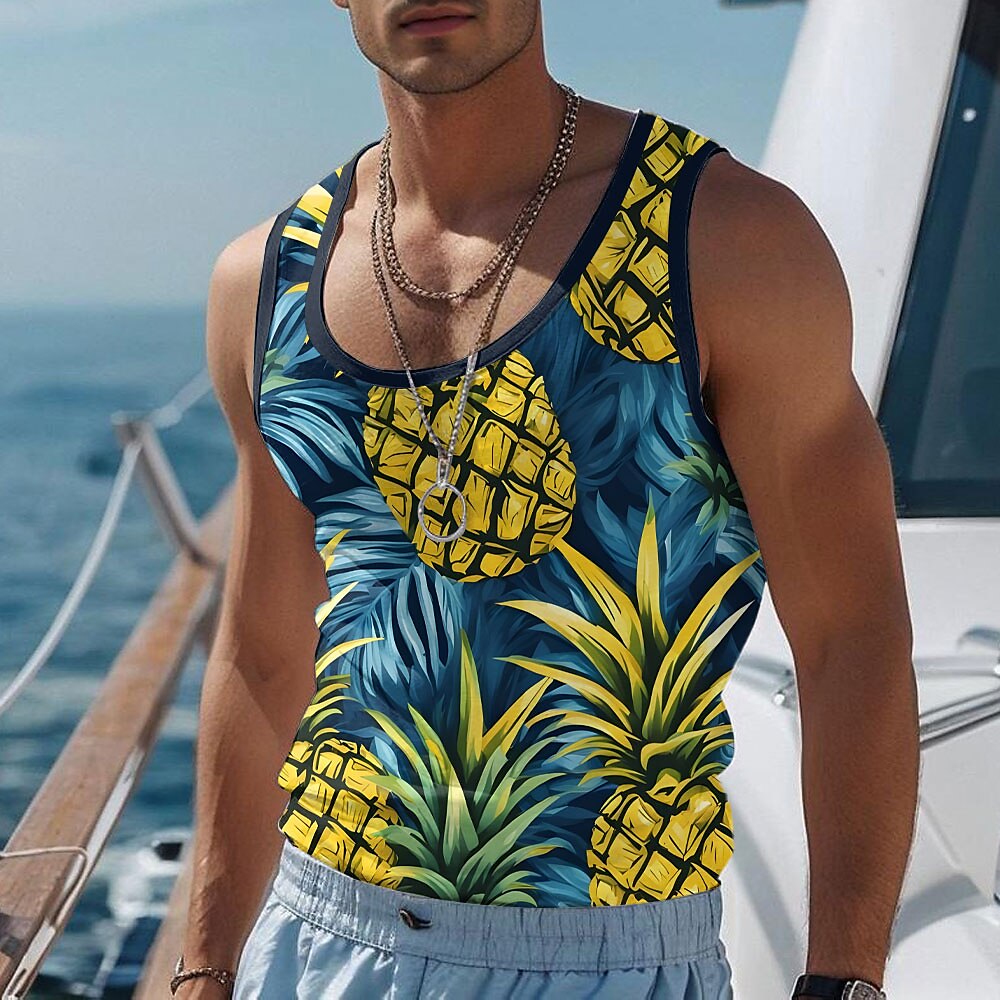 Herren Ananas T Shirt Shirt Ärmellos T-Shirt 3D-Druck Rundhalsausschnitt Hemd Urlaub Casual Hawaiianisch Festtage Blau Sommer Frühling Bekleidung S M L XL XXL XXXL Lightinthebox