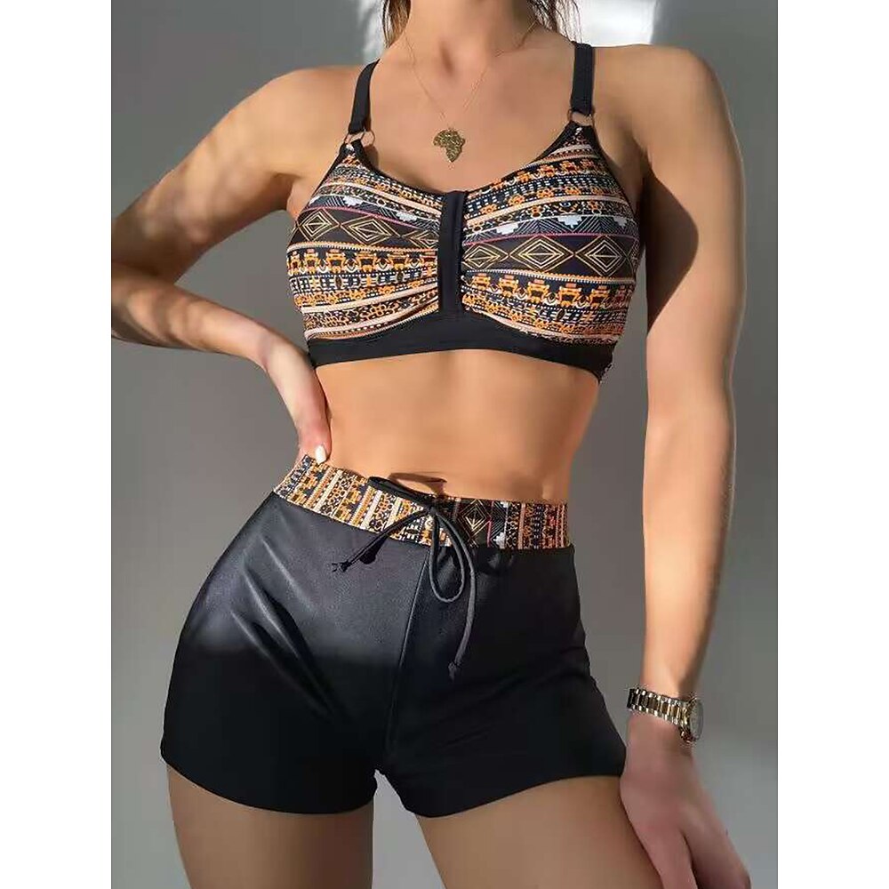 Damen Badeanzug Bikinis 2 Stück Junge Bein Bademode Rückenfrei Schlank Urlaub Strandbekleidung Graphic U-Ausschnitt Ärmellos Badeanzüge Lightinthebox
