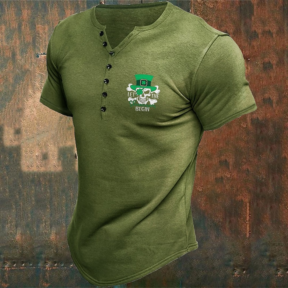 Herren T Shirt Henley Shirt Tee St. Patrick Day Henley Urlaub Strasse Kurze Ärmel Schnalle Bekleidung Modisch St. Patricks Day Lightinthebox