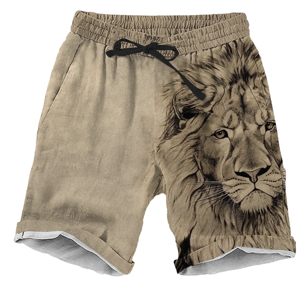 Herren Löwe Tiermuster Druck Shorts Kurze Hosen Strandshorts Kurze Hosen Lässige Shorts Mittlere Taillenlinie Strassenmode Retro Vintage Outdoor Festtage Strassenmode Kordelzug Elastische Taille Mit Lightinthebox