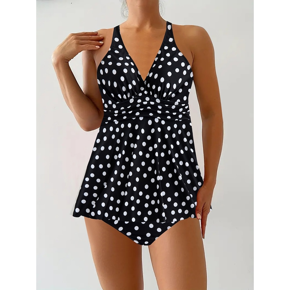 Damen Badeanzug Tankini 2 Stück Cheeky-Bikinihose Bademode Rückenfrei Hohe Taillenlinie Urlaub Strandbekleidung Punkt V Ausschnitt Ärmellos Badeanzüge Lightinthebox