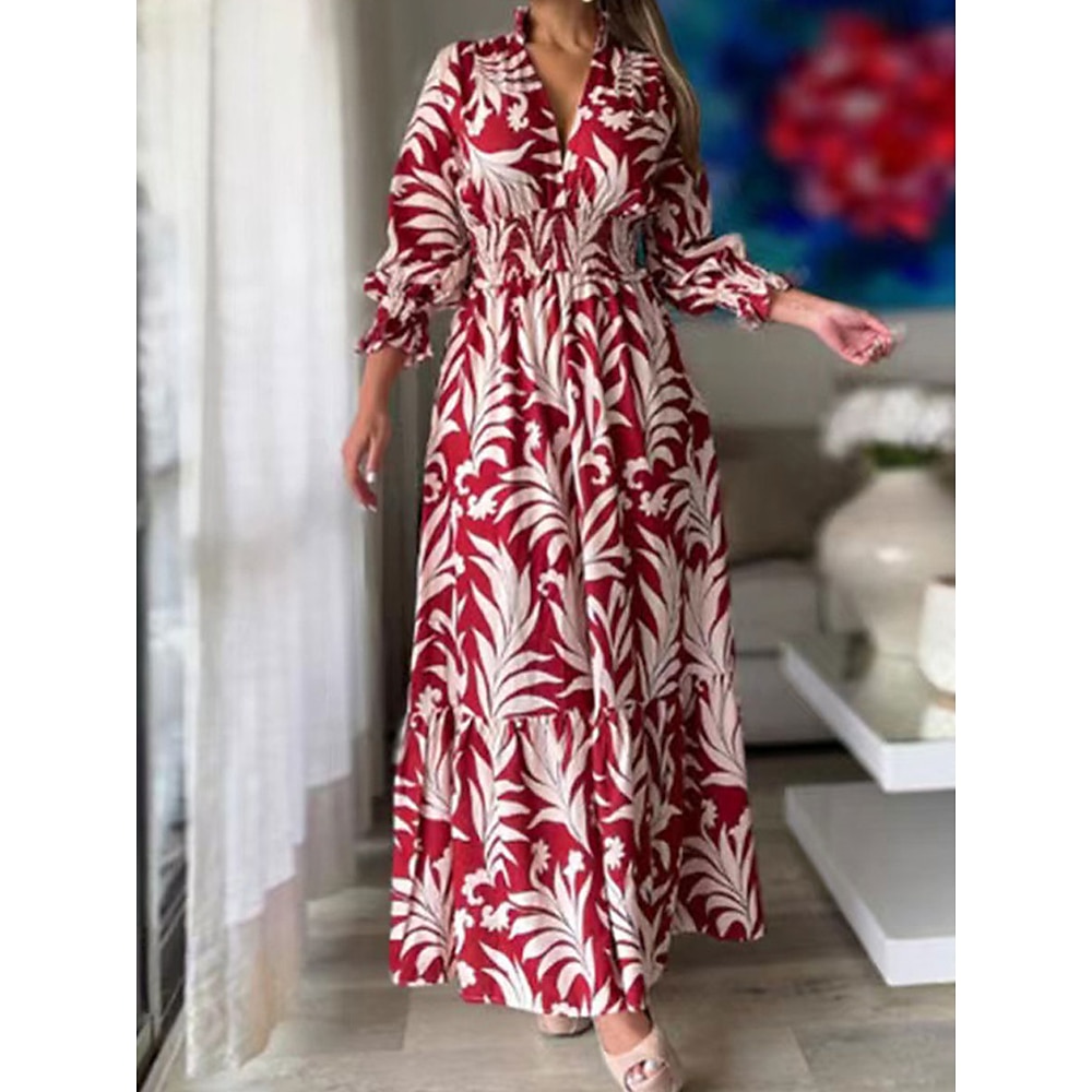 Damen Casual kleid Elegant Böhmen Stilvoll Graphic Maxidress Langarm V Ausschnitt Bedruckt Regular Fit Urlaub Täglich Verabredung Gelb Rote Blau Grün Herbst Winter Lightinthebox