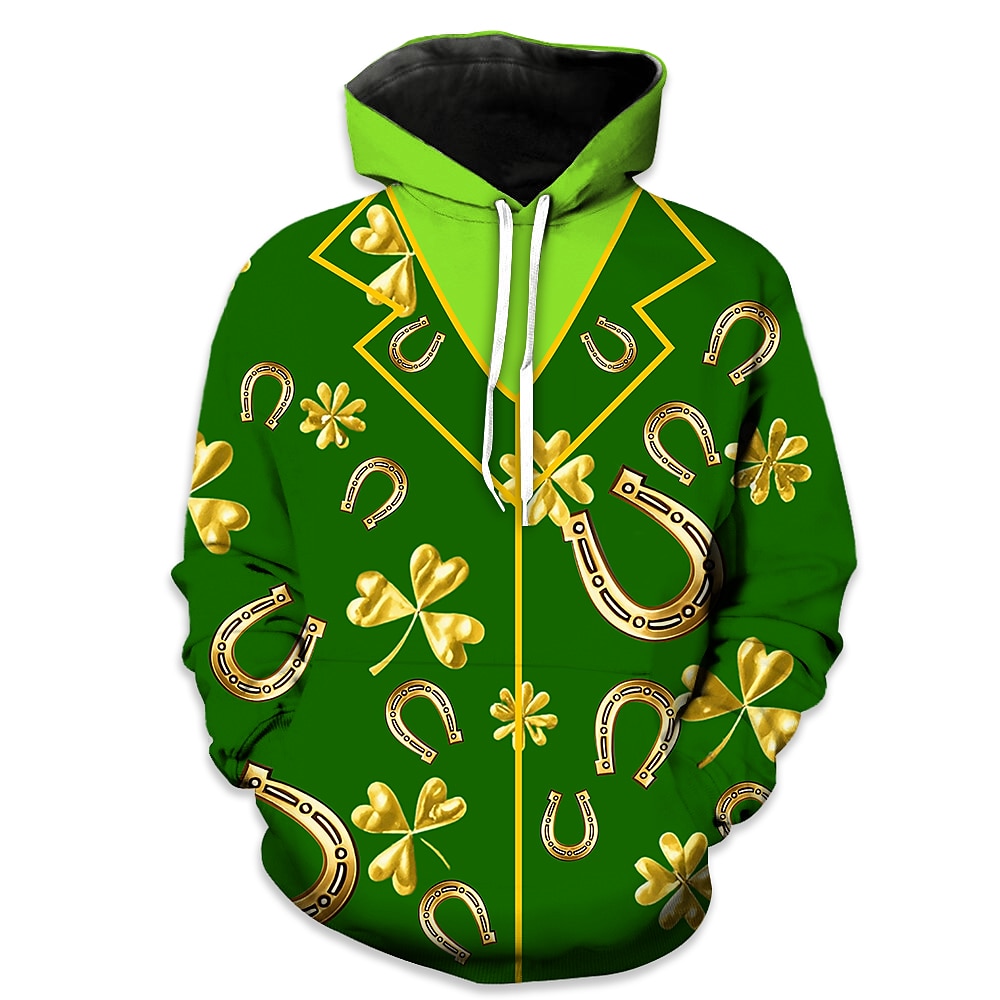 St. Patrick's Day Kleeblatt irisch Kapuzenshirt 3D Glücksklee Vordertasche Grafik Für Paar Herren Damen Erwachsene St. Patrick's Day 3D-Druck Party Casual Lightinthebox