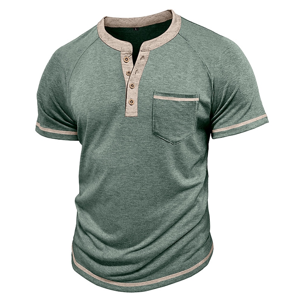 Herren T Shirt Henley Shirt Kurzarm-Shirt T-Shirt Farbblock Solide / einfarbig Henley Urlaub Strasse Kurzarm Schnalle Bekleidung Polyester Modisch Designer Lightinthebox