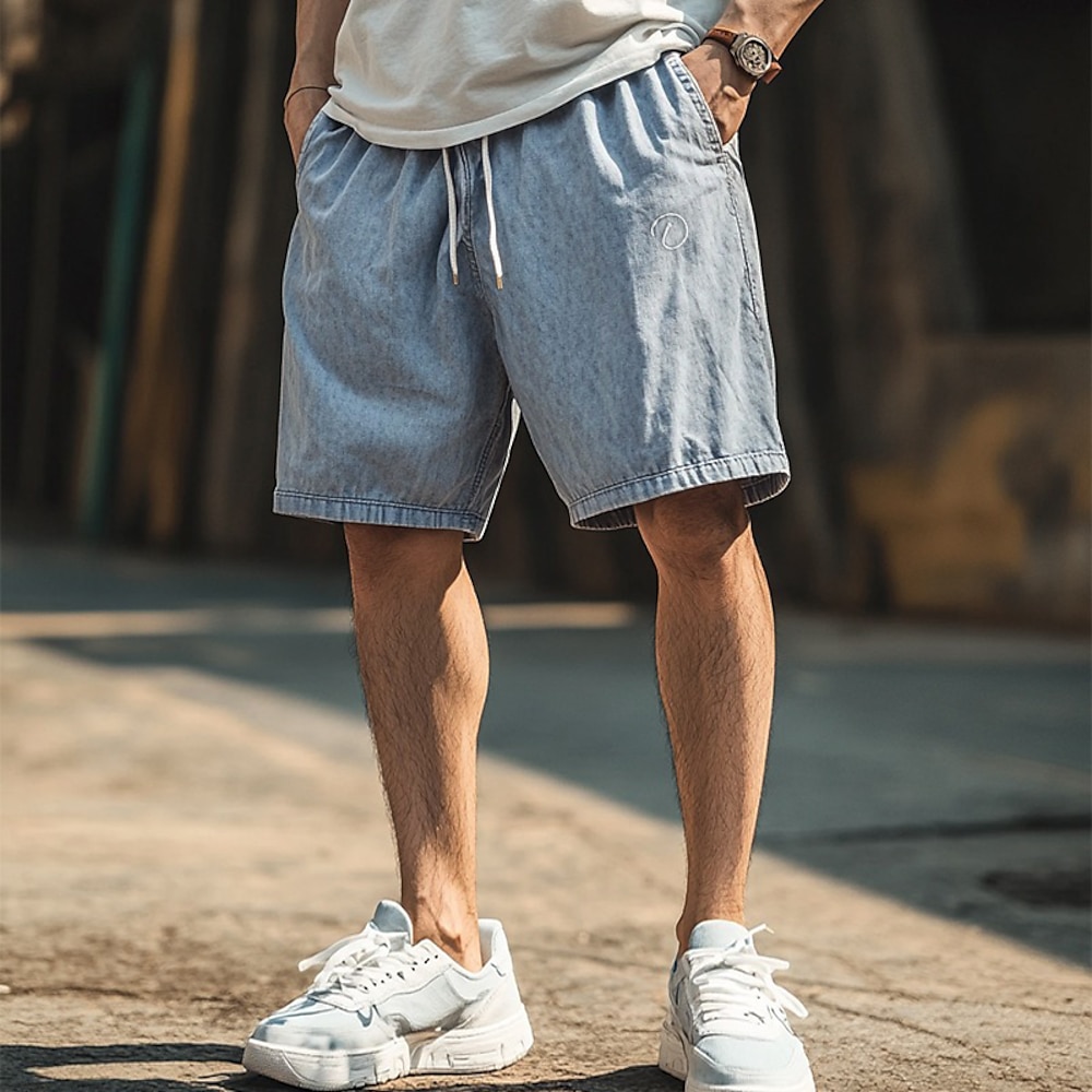 Herren Shorts Kurze Hosen Sommer-Shorts Jeans-Shorts Strandshorts Kurze Hosen Kordelzug Elastische Taille Glatt Atmungsaktiv Knielänge Outdoor Heim Yoga Hawaiianisch Brautkleider schlicht Marineblau Lightinthebox