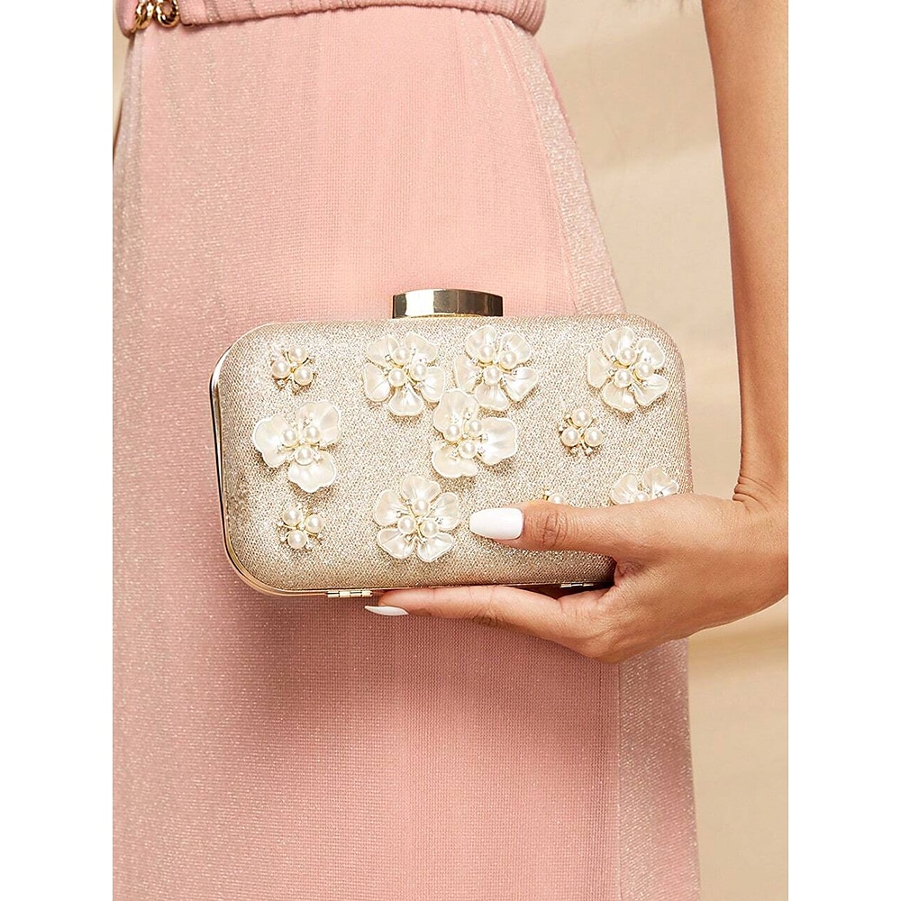 Clutch mit 3D-Blumenmuster für Damen mit Perlenakzenten und Goldkette - stilvolle Abendtasche für Hochzeiten, Partys und formelle Anlässe Silber Schwarz Gold Lightinthebox