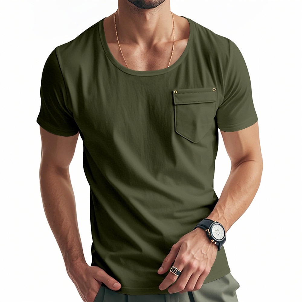 Herren T Shirt Tee Kurzarm-Shirt T-Shirt Glatt U-Ausschnitt Urlaub Strasse Kurzarm Tasche Bekleidung Polyester Modisch Designer Basic Lightinthebox