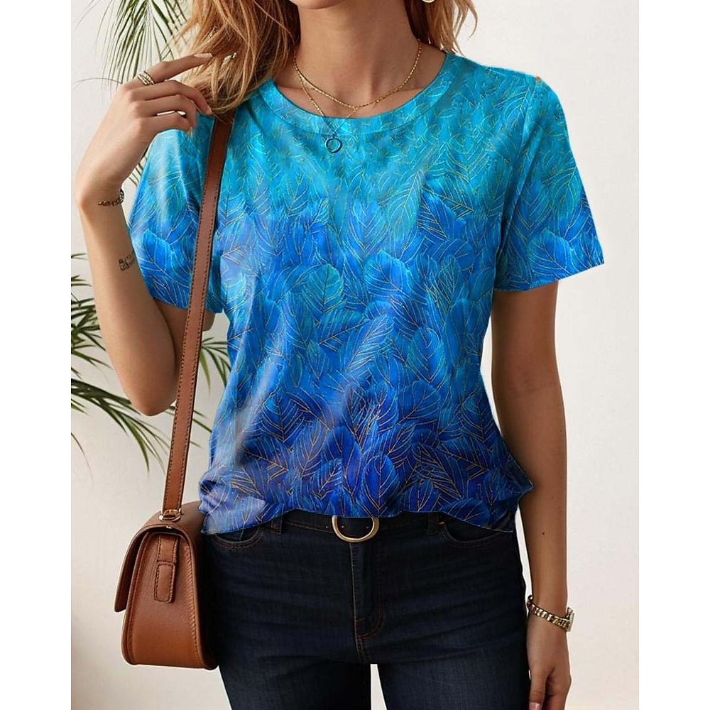 Damen T Shirt Blumen Lässig Kurzarm Rundhals Normale Oberteile Täglich Druck Schwarz Weiß Hellgrün Blau Purpur Sommer Lightinthebox