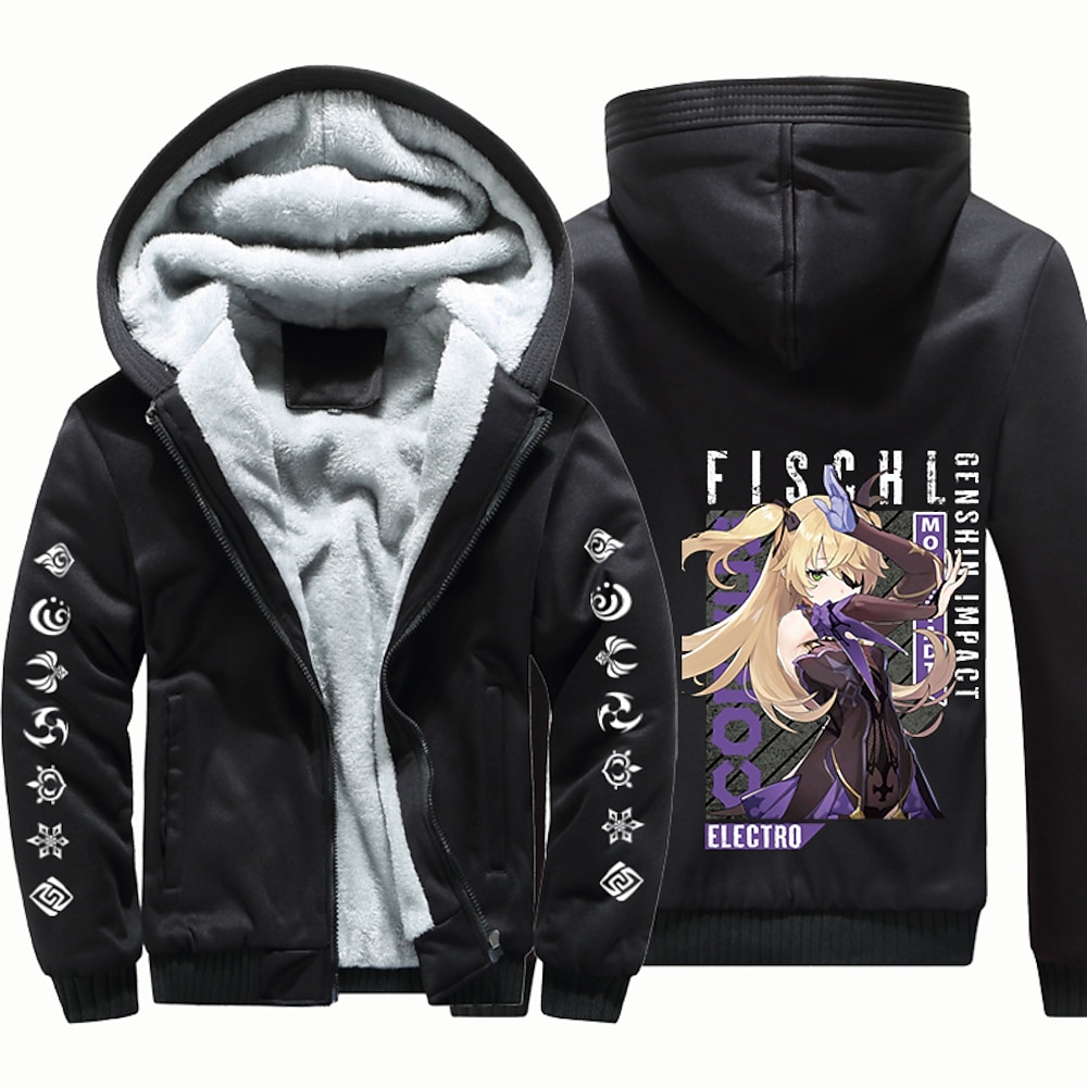 Genshin-Einschlag Kapuzenshirt Oberbekleidung Sherpa-Jacke Anime Grafik Für Paar Herren Damen Erwachsene Maskerade Heißprägen Casual Lightinthebox