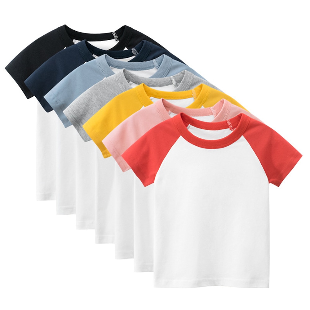 Mehrfachpackungen 7PCS Jungen Rundhalsausschnitt Kurze Ärmel Marineblau Grau Blau Rosa Schwarz Gelb Rot T Shirt Patchwork Farbblock Urlaub Freizeitskleidung Polyester Frühling Sommer Lightinthebox