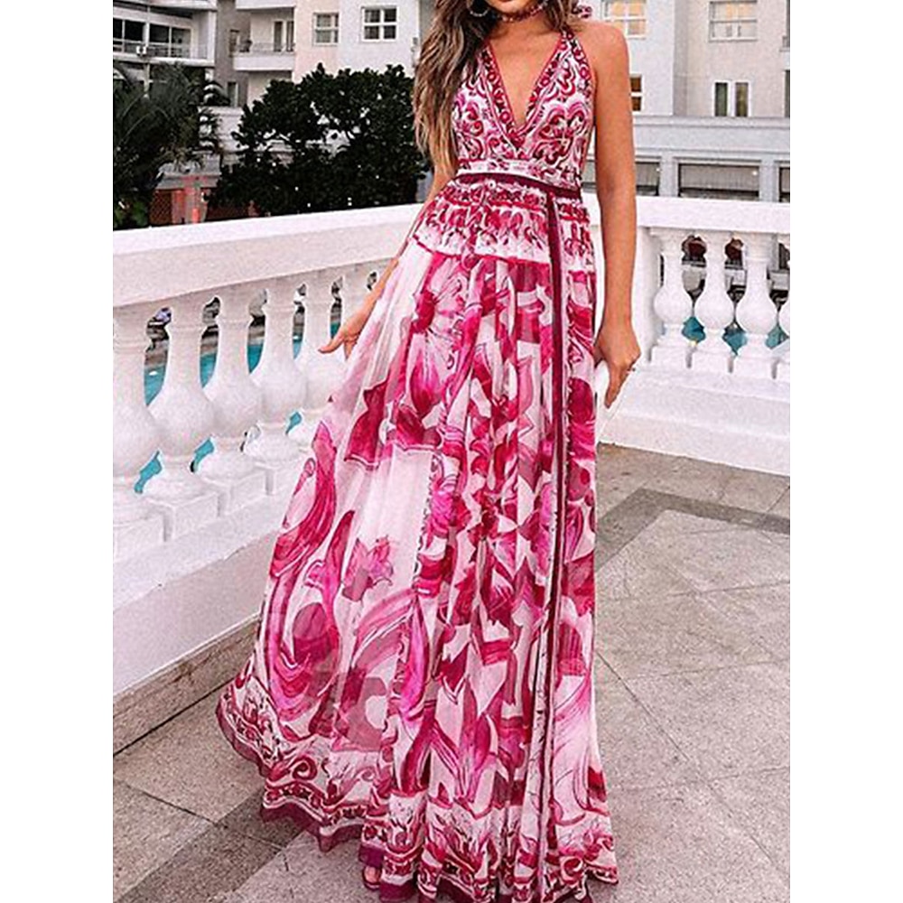 Damen Schaukelkleid Stilvoll Brautkleider schlicht Blumen Midikleid Kurzarm V Ausschnitt Bedruckt Regular Fit Urlaub Party Täglich Rosa Sommer Lightinthebox