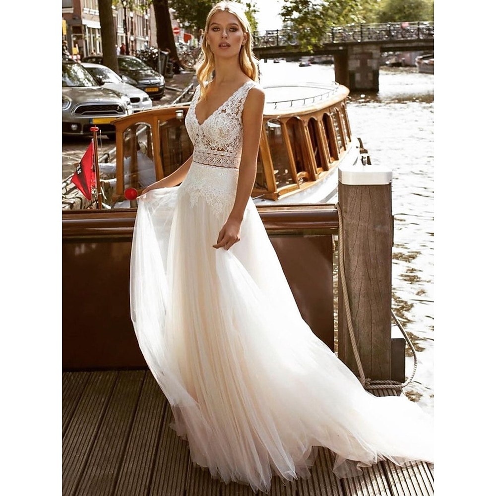 Hochzeitskleider Ballkleid V Ausschnitt Reguläre Träger Kirchen Schleppe Satin Brautkleider Mit Plissee Gerafft 2025 Lightinthebox