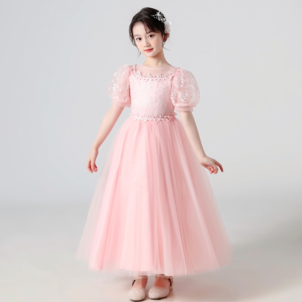 kinderkleidung Mädchen Party Kleid Feste Farbe Kurzarm Leistung Geburtstag Schön Süß Polyester Maxi abendkleider Schaukelkleid A Linie Kleid Sommer 4-12 Jahre Weiß Rosa Blau Lightinthebox