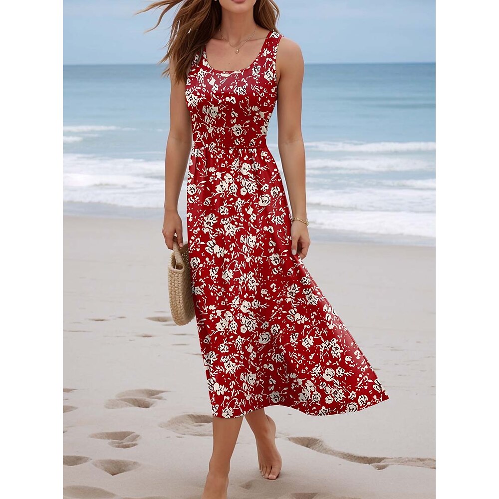 Damen A Linie Kleid Tank-Top Kleid Kuschelig Brautkleider schlicht Blumen Maxidress Ärmellos U-Ausschnitt Bedruckt Regular Fit Urlaub Täglich Rosa Rote Blau Grün Sommer Lightinthebox