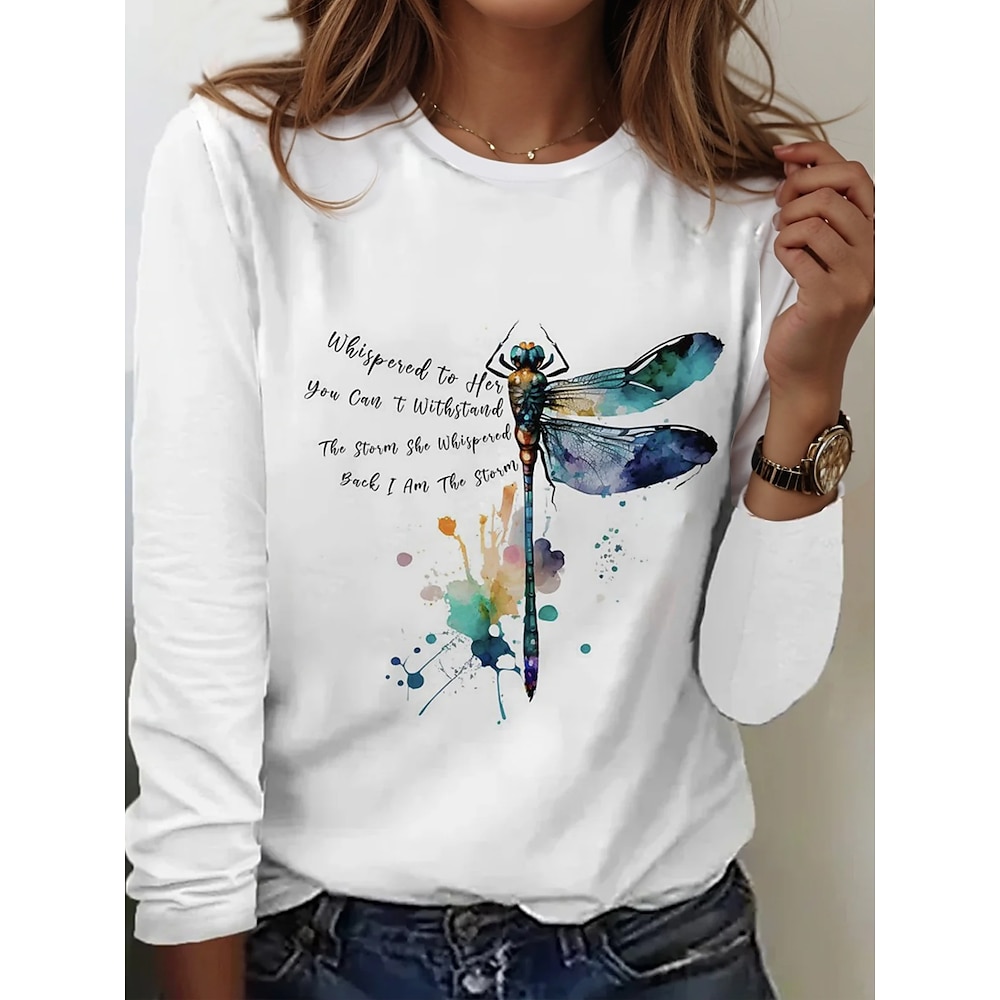 Damen T Shirt Brautkleider schlicht Buchstabe Normale Oberteile Langarm Rundhalsausschnitt Bedruckt Regular Fit Täglich Wochenende Weiß Herbst Winter Lightinthebox