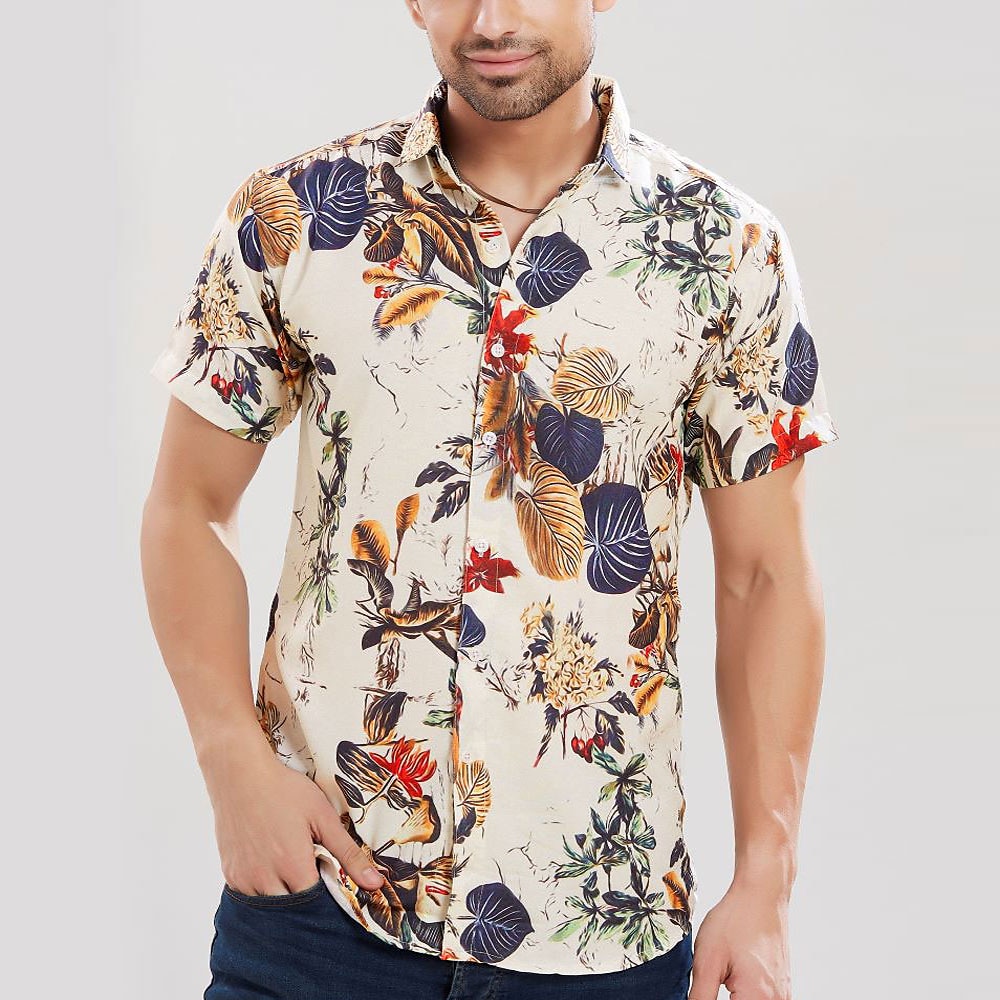 Herren Blumen Tropische Pflanzen Hawaiihemd Sommerhemd Aloha-Shirt Kurzarm Hawaiianisch Resort Urlaub Festtage Strandbekleidung Sommer Frühling Umlegekragen Knopf hoch Beige Lightinthebox