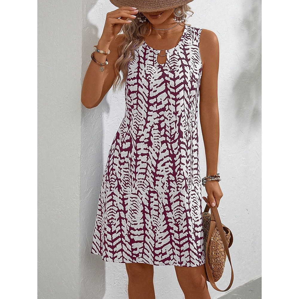 Damen Casual kleid Boho Chic Kleider Tank-Top Kleid Böhmen Brautkleider schlicht Boho Blumen Minikleid Ärmellos Rundhalsausschnitt Bedruckt Lockere Passform Urlaub Täglich Strand Wein Blau Sommer Lightinthebox