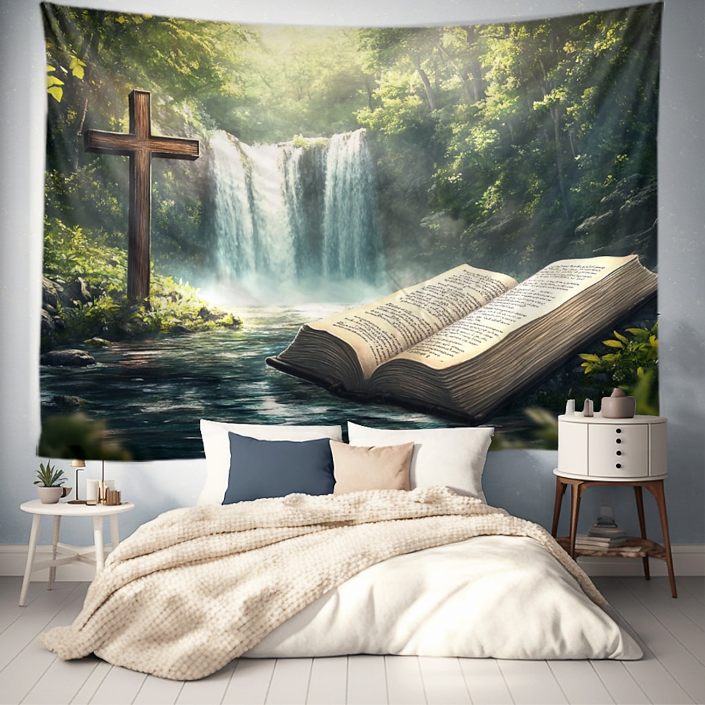 Frohe Ostern Hängender Teppich Jesus Kreuz Wandkunst Großes Wandteppich-Mural-Dekor Fotohintergrund Decke Vorhang Heim Schlafzimmer Wohnzimmer Dekoration Lightinthebox