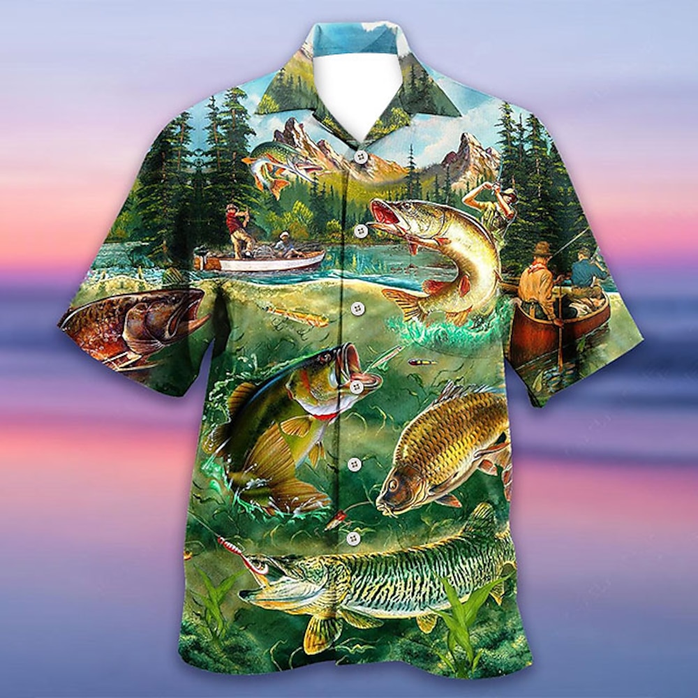 Herren Tropisch Fische Hemd Hawaiihemd Sommerhemd Aloha-Shirt Kurzarm Hemd Umlegekragen Tropisch Modisch Hawaiianisch Casual Hawaiianisch Festtage Weiß Gelb Schwarz / Braun S M L Lightinthebox