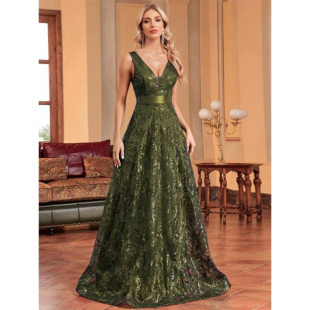 A-Linie Ballkleider Vintage Kleid Formal Abiball Boden-Länge Ärmellos Spaghetti-Träger Pailletten mit Glitzer Paillette Stickerei 2025 Lightinthebox