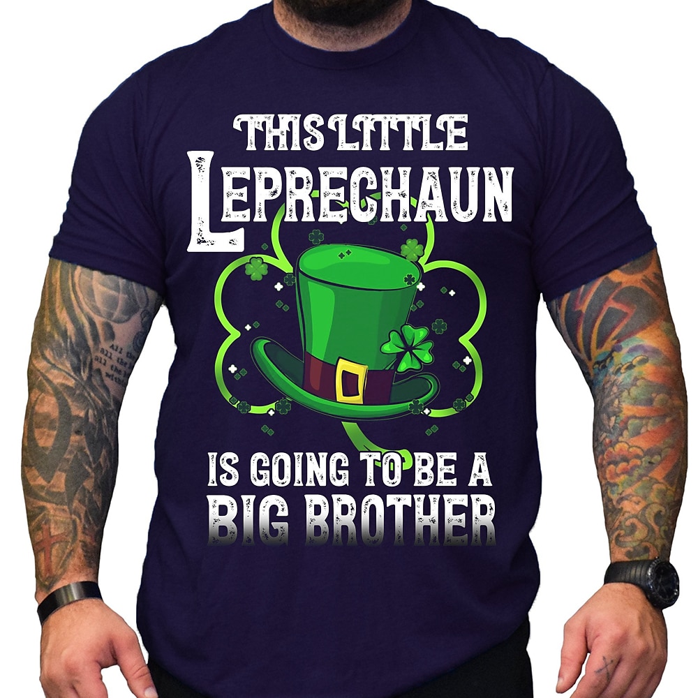 St. Patricks Day Herren Vierblättriges Kleeblatt Mit Buchstaben bedruckt T Shirt T-Shirt 100% Baumwolle Kurzarm Grafik Hemd Schwarz Dunkelblau Bequemes T-Shirt Urlaub Strasse Modedesigner-Kleidung Lightinthebox