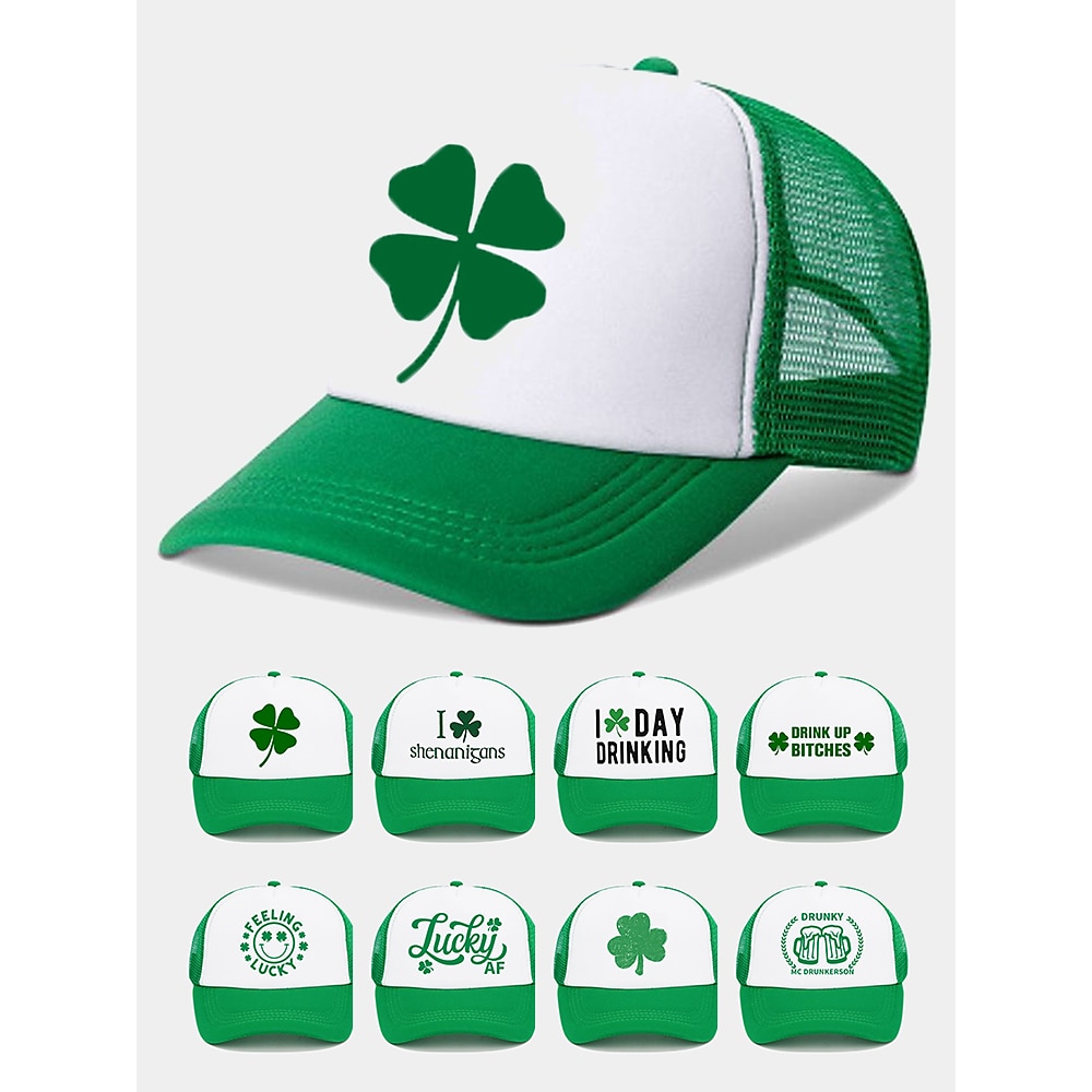 Trucker-Mützen zum St. Patrick's Day - Kleeblatt- und lustige Slogan-Designs für Männer und Frauen, grün-weiße verstellbare Kappen für Feiertagspartys, Paraden und festliche Feiern Lightinthebox