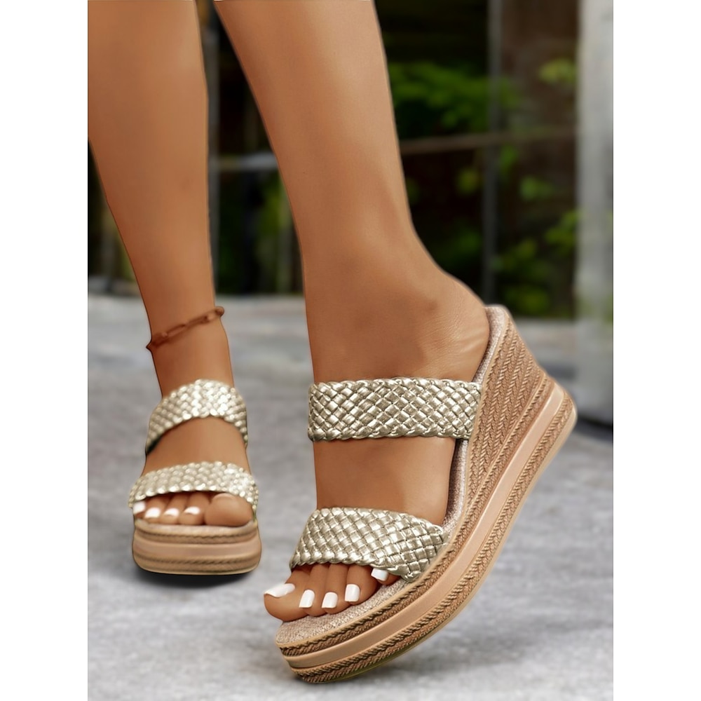 orangefarbene gewebte Plateausandalen für Damen mit Doppelriemen, leichtes Slip-On-Design, ideal als Strandbekleidung im Sommer, für Freizeitausflüge und den Urlaubsstil Lightinthebox