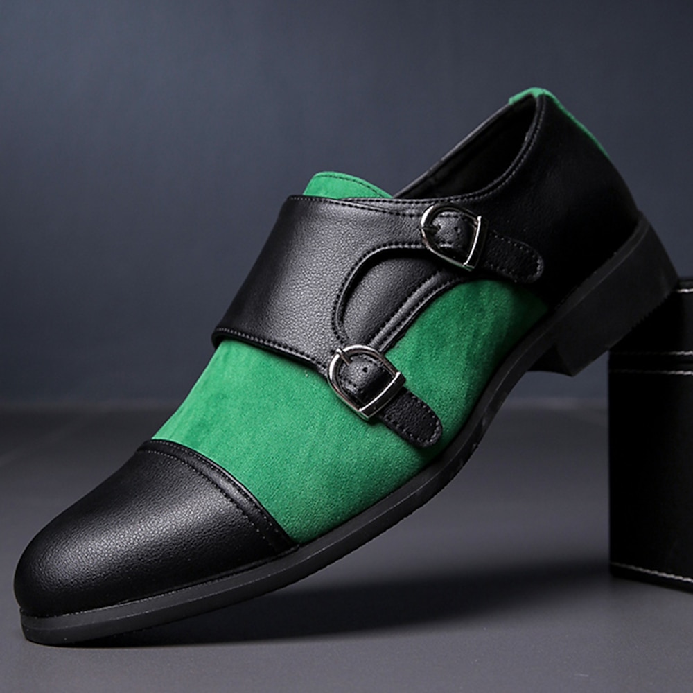 Herrenschuhe aus Wildleder mit Doppel-Monkstrap in Grün und Schwarz - stilvolle formelle Schuhe aus Kunstleder für Hochzeiten und geschäftliche Anlässe Lightinthebox