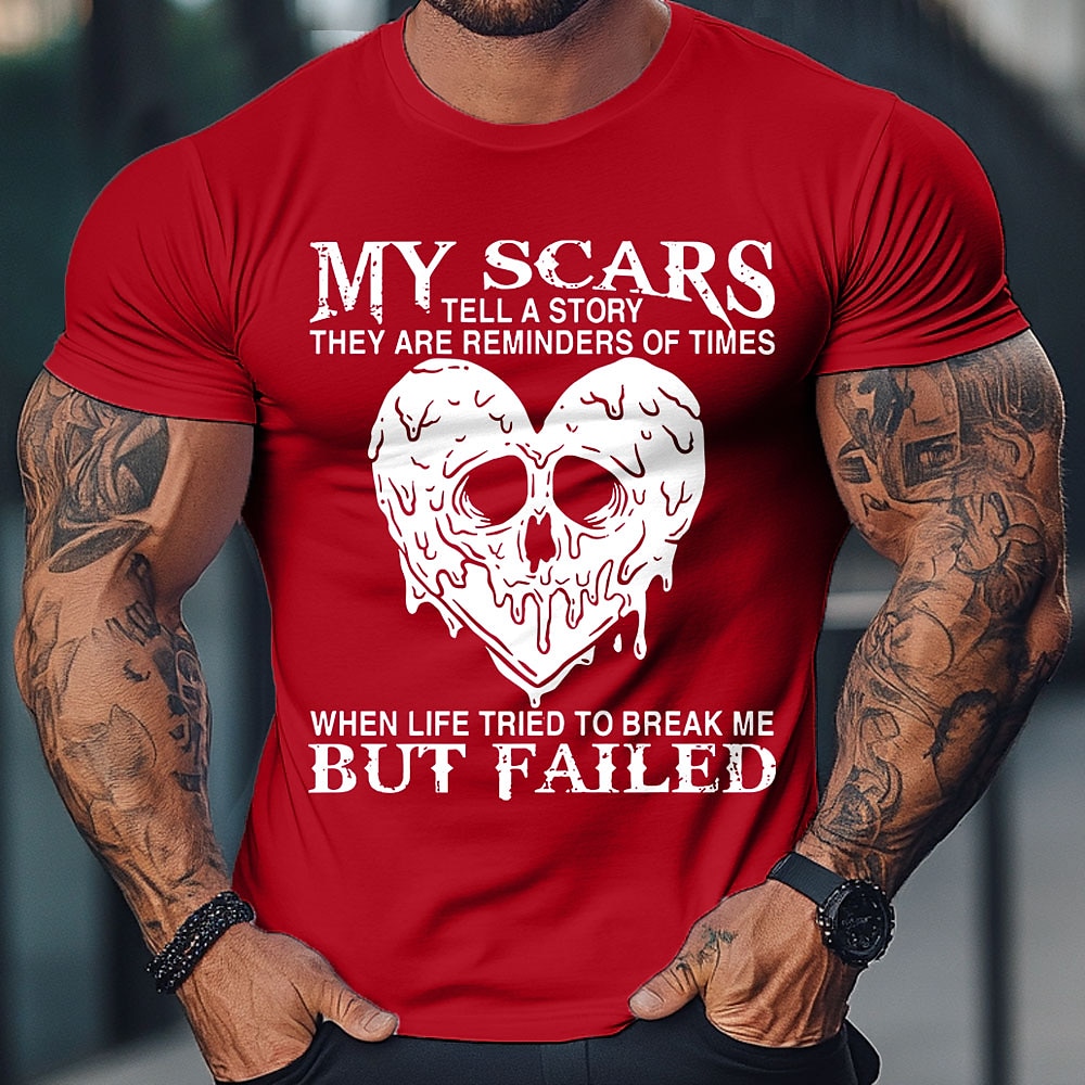 Valentinstag Herren Herz Totenkopf Motiv Mit Buchstaben bedruckt T Shirt T-Shirt 100% Baumwolle Kurzarm Grafik Hemd Schwarz Weiß Rote Bequemes T-Shirt Urlaub Strasse Modedesigner-Kleidung Lightinthebox